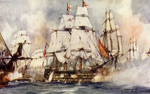 A vitória em Trafalgar. Flagship de Nelson aproximando a Santissima Trinidad